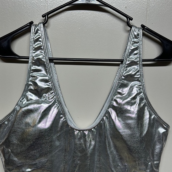 Silver Metallic Women's One Piece Swimsuit - Picture 2 of 9